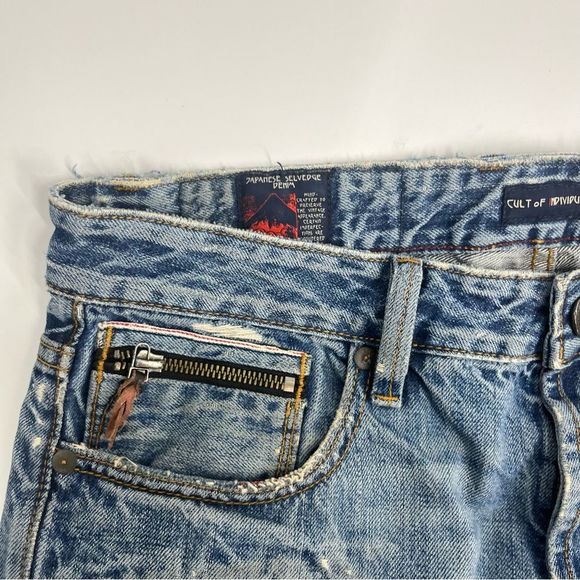 Cult Of Individuality Jeans Men 32x34 Blue Ribbed Stacked Rebel Cycle Distressed - Picture 8 of 10